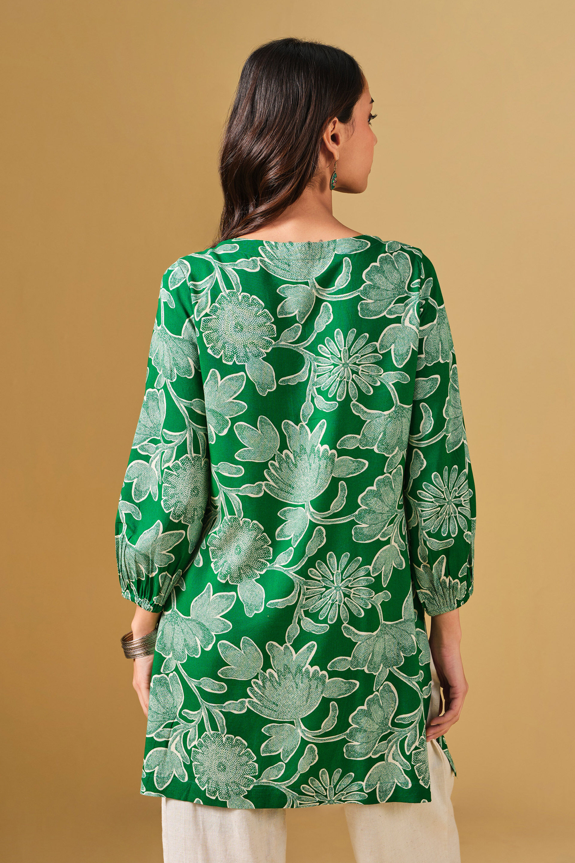 Floral Green Viscose Tunic, Green, image 7